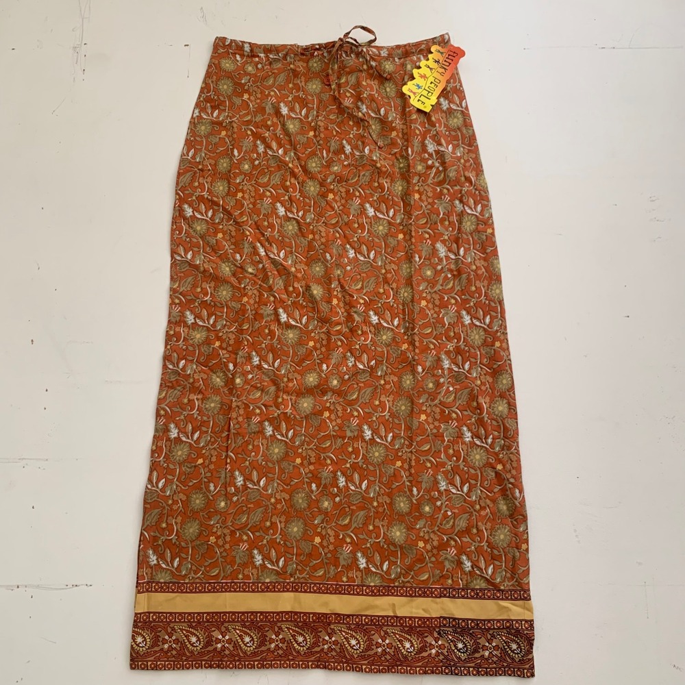 Funky People Women Orange Floral Paisley Cotton Rayon Maxi Skirt Medium NWT